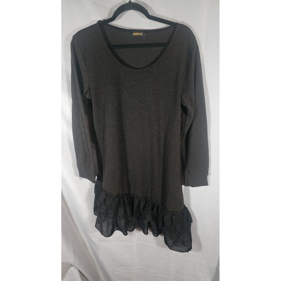 Reborn J Tops - Reborn J Womens XL Black Long Sleeve Lace Ruffle Hem Tunic Top Boho Lagenlook